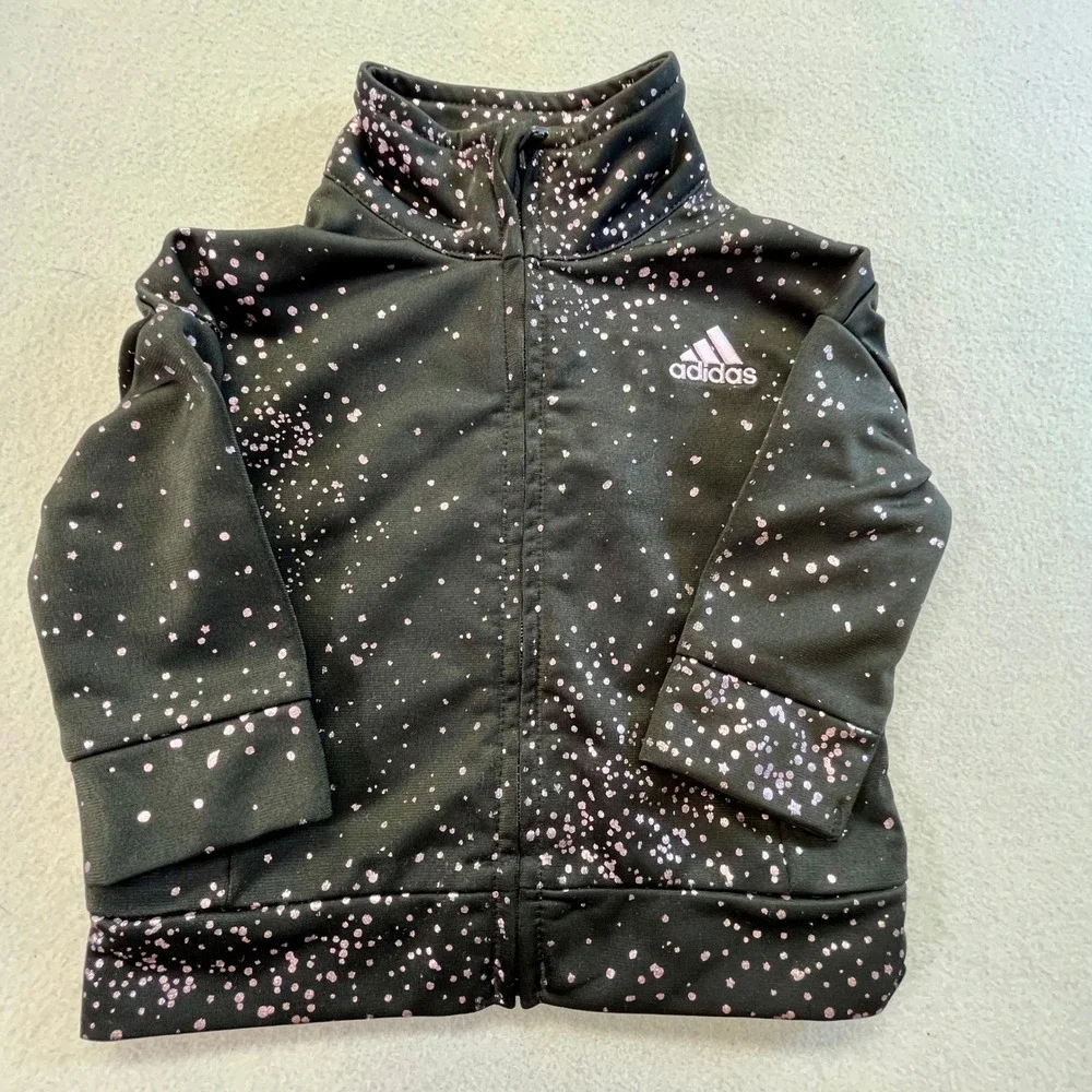 Adidas Girls 6M Black Pink Galaxy Metallic Foil Full Zip Track Jacket Mock Neck